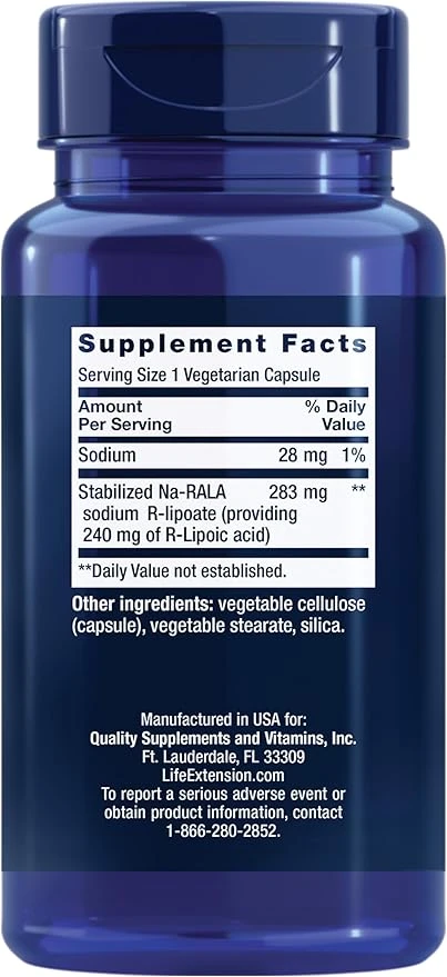 Life Extension Super R-Lipoic Acid 240mg 60 Vegetarian Capsules thumbnail 2