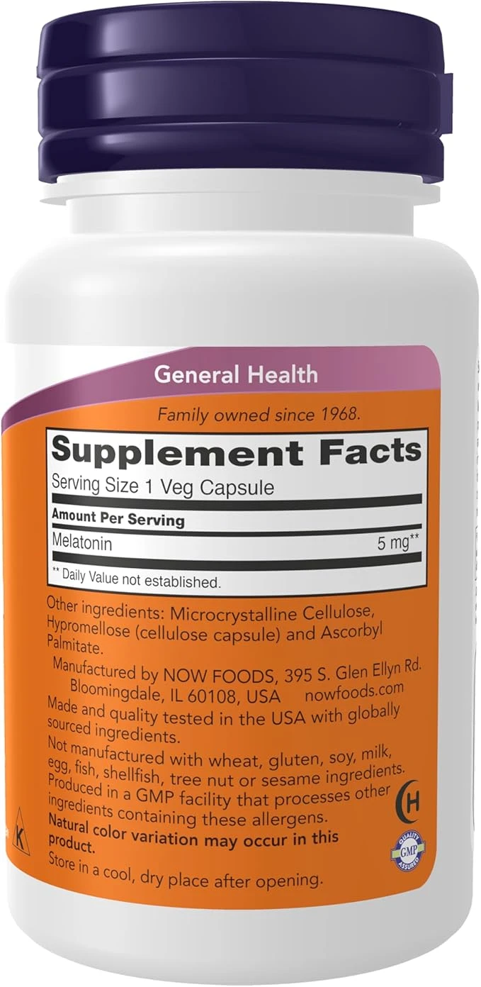 NOW Foods Melatonin 5mg Healthy Sleep Cycle 60 Veg Capsules thumbnail 5