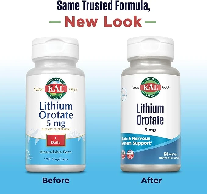 KAL Lithium Orotate 5mg General Wellness Support 120 VegCaps thumbnail 3
