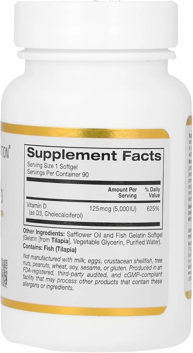 California Gold Nutrition Simply One Vitamin D3 1250mcg (50000 Iu) 50 Capsules thumbnail 3