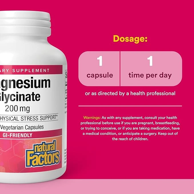 Natural Factors Magnesium Glycinate 400mg Mental & Physical Stress Support 120 Vegetarian Capsules thumbnail 2