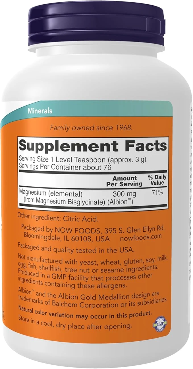 NOW Foods Magnesium Bisglycinate Powder Nervous System Support 8 oz (227g) ingredients