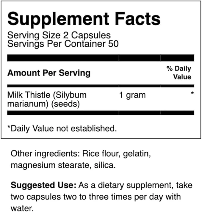 Swanson Full Spectrum Milk Thistle 500mg Per Capsule 100 Vegan Capsules ingredients