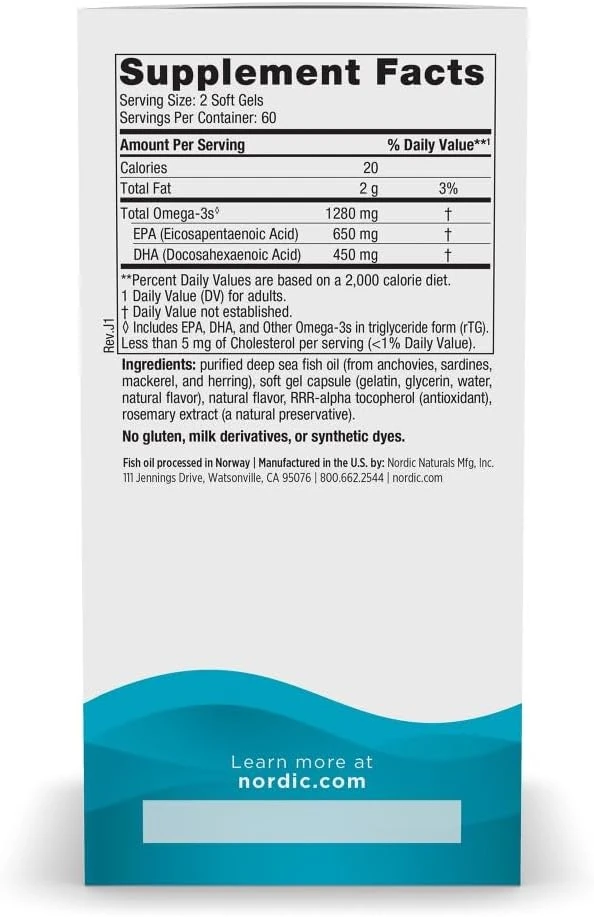 Nordic Naturals Ultimate Omega For Heart Brain And Immune Health 120 Soft Gels ingredients