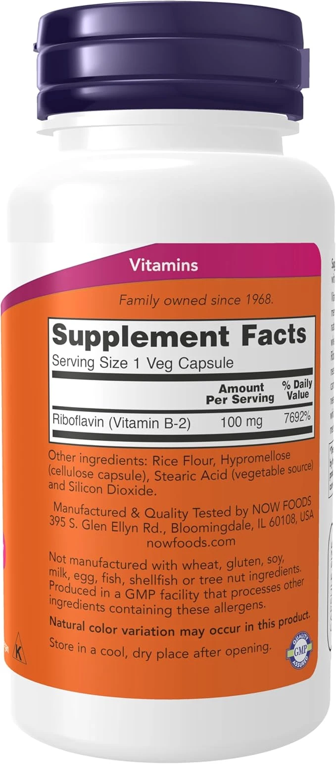 NOW Foods B-2 100mg Energy Production Riboflavin 100 Veg Capsules thumbnail 5