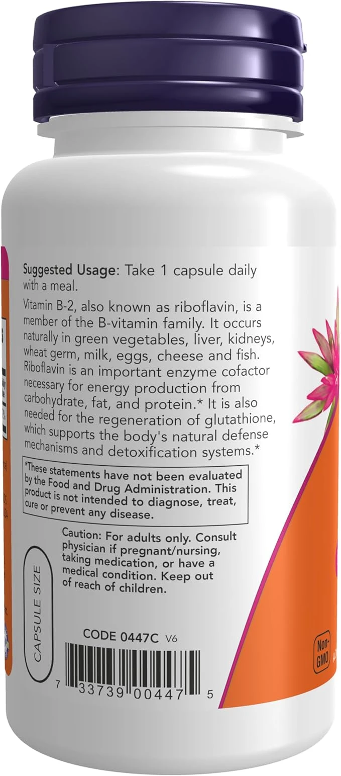 NOW Foods B-2 100mg Energy Production Riboflavin 100 Veg Capsules thumbnail 2