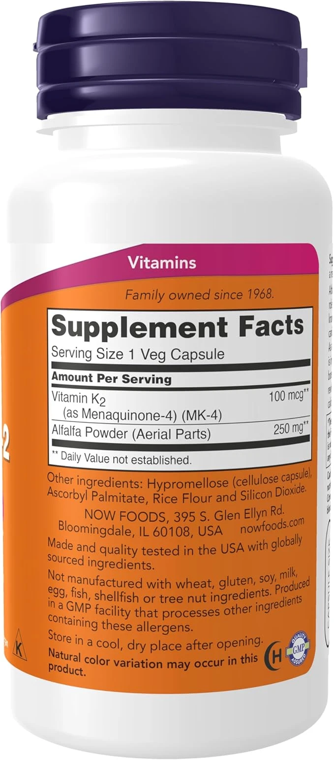 NOW Foods Vitamin K-2 100mcg Support Bone Health 100 Veg Capsules thumbnail 5
