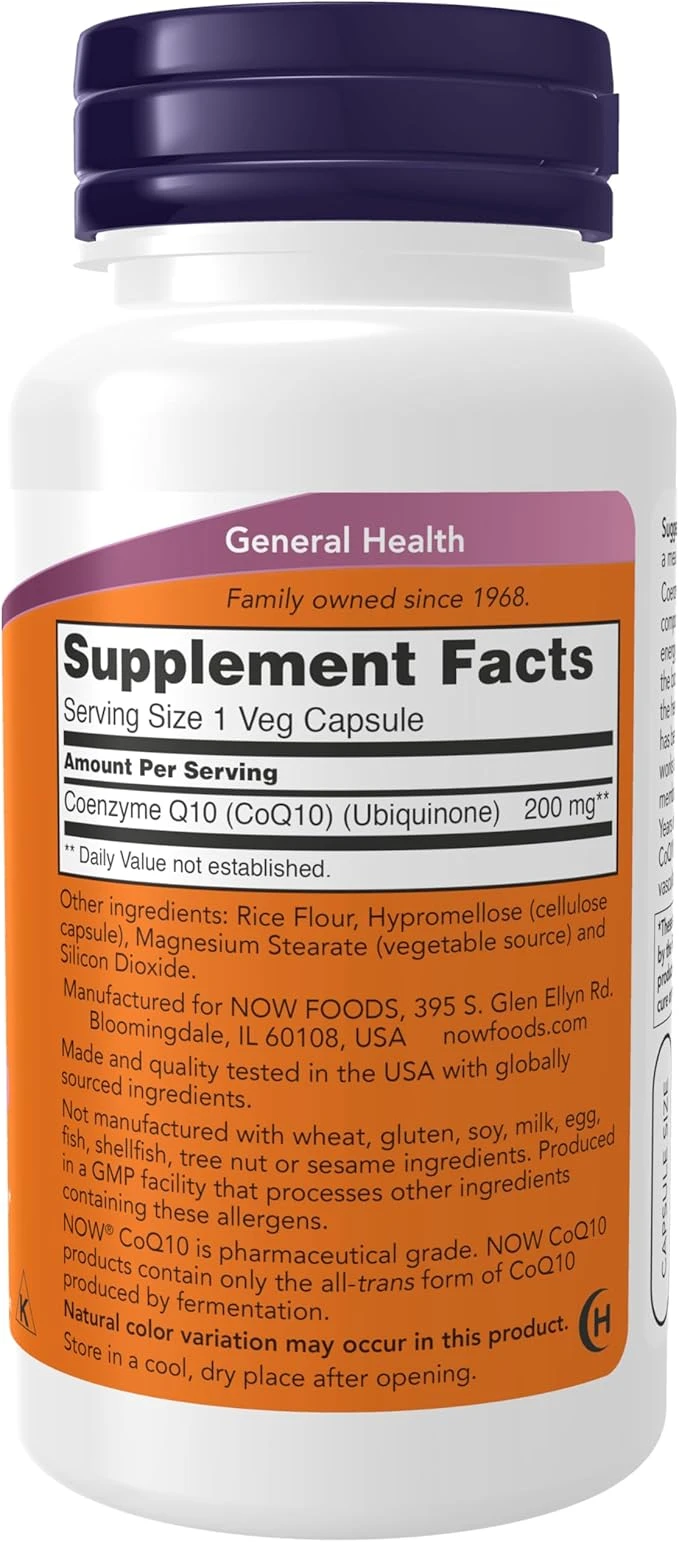 NOW Foods CoQ10 200mg Cardiovascular Health 60 Veg Capsules ingredients