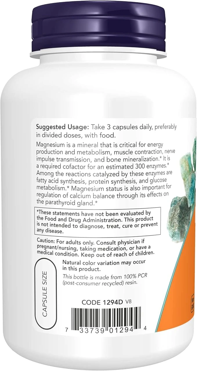 NOW Foods Magnesium Citrate Nervous System Support 240 Veg Capsules thumbnail 3