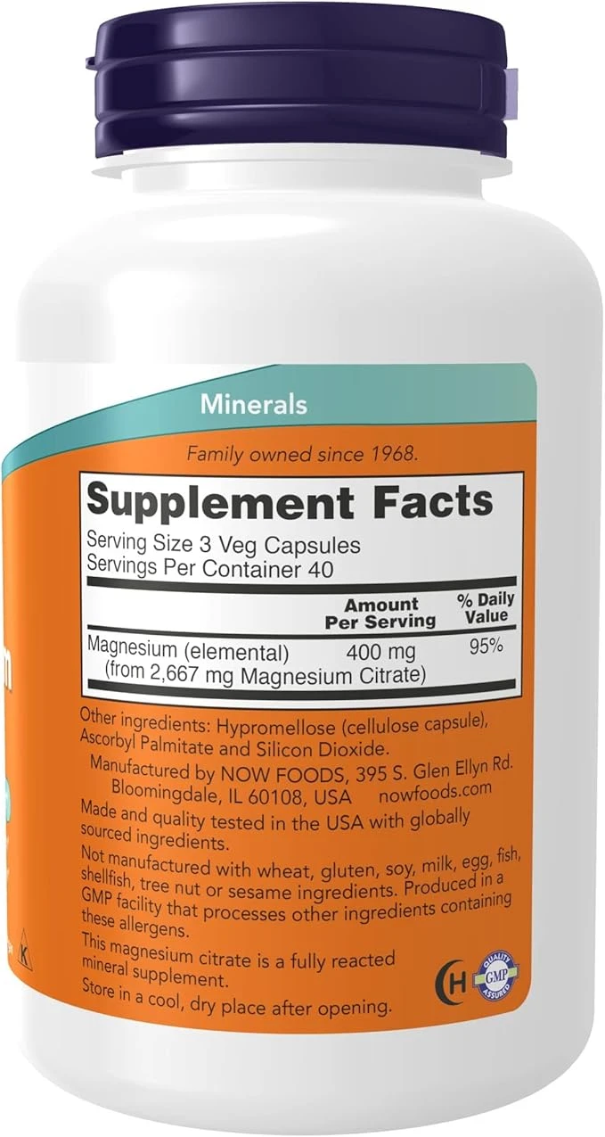 NOW Foods Magnesium Citrate Nervous System Support 240 Veg Capsules thumbnail 2