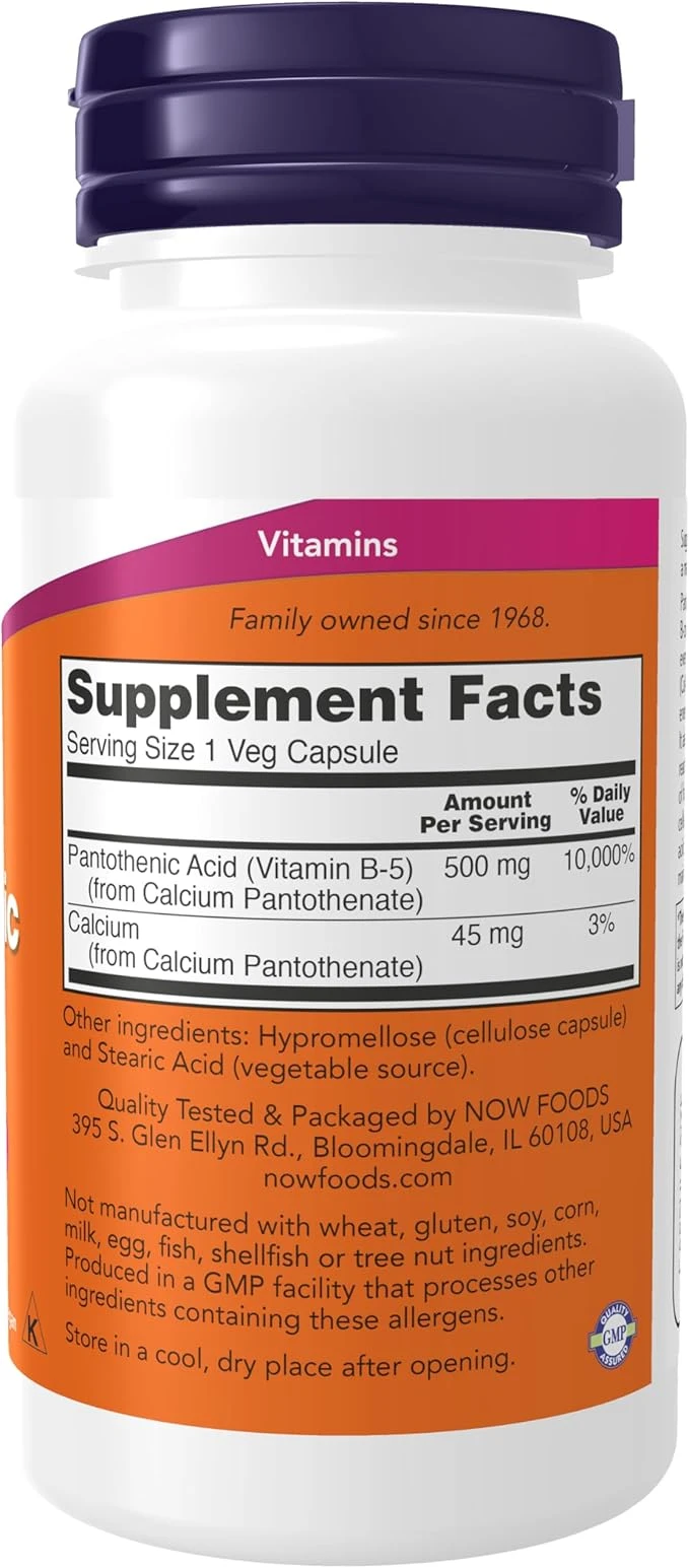 NOW Foods Pantothenic Acid 500mg B-Complex Vitamin 100 Veg Capsules thumbnail 5