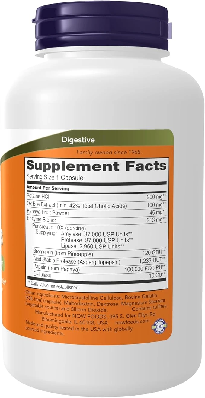 NOW Foods Super Enzymes Supports Healthy Digestion Protein 180 Capsules ingredients