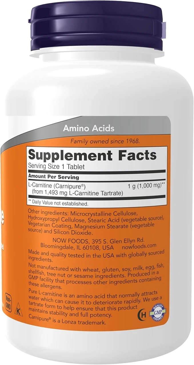 NOW Foods L-Carnitine 1000mg Fitness Support 100 Tablets thumbnail 3