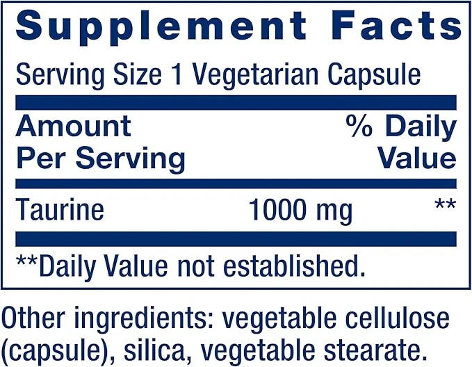 Life Extension Taurine 1000mg Supports Cardiovascular Health 90 Vegetarian Capsules ingredients