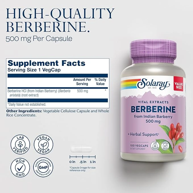 Solaray Vital Extracts Berberine 500mg 60 Veg Caps thumbnail 4