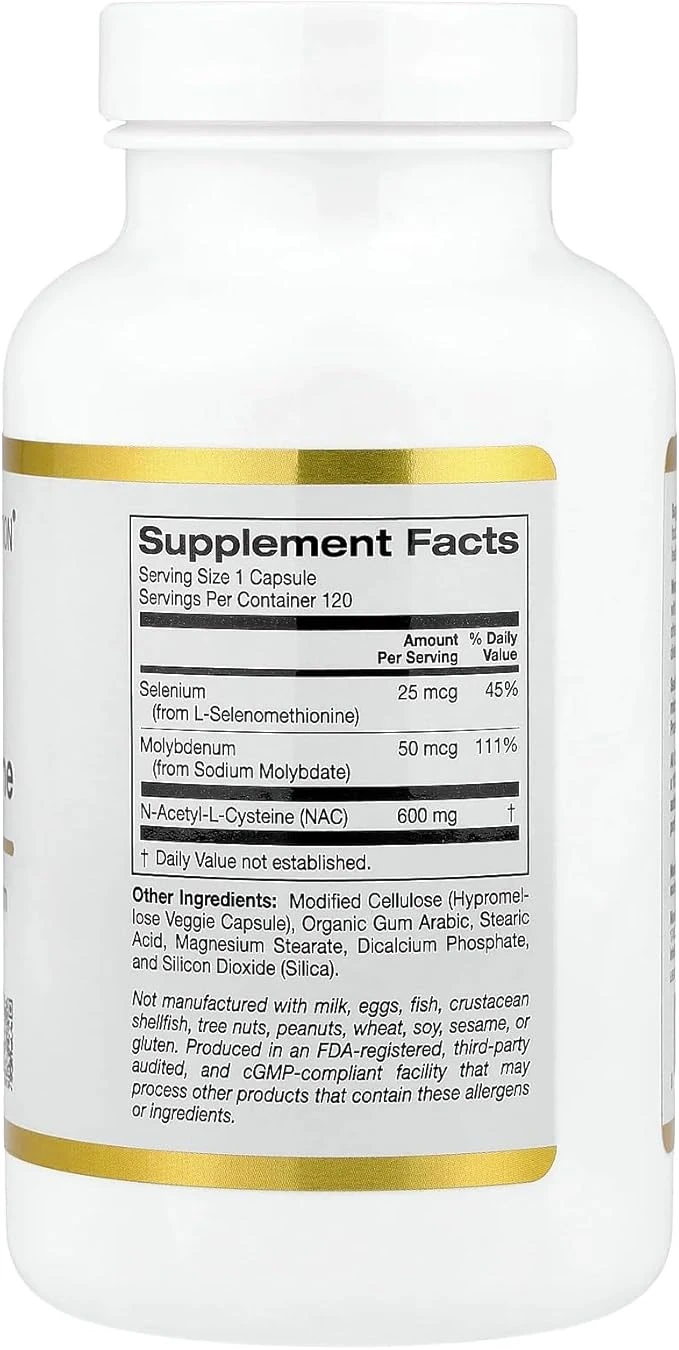 California Gold Nutrition N-Acetyl-L-Cysteine with Molybdenum and Selenium 120 Veg Capsules ingredients