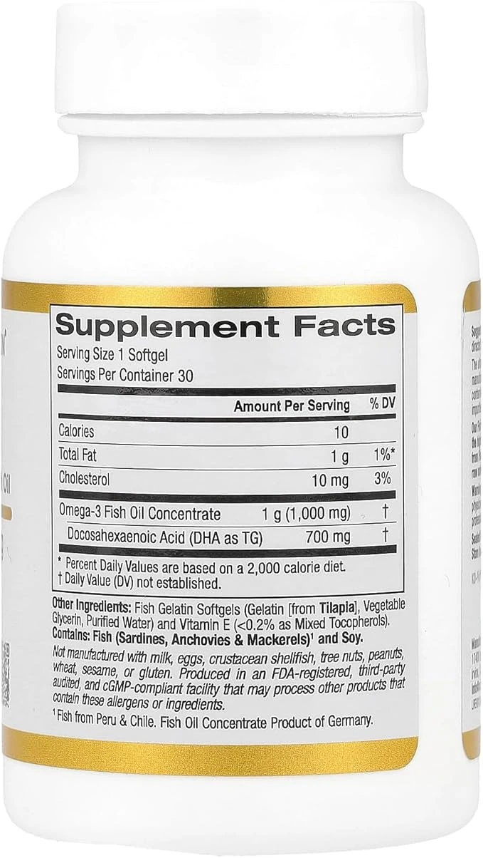 California Gold Nutrition DHA 700 Ultra-Concentrated Omega-3 Fish Oil 1000mg 30 Fish Gelatin Softgels thumbnail 3