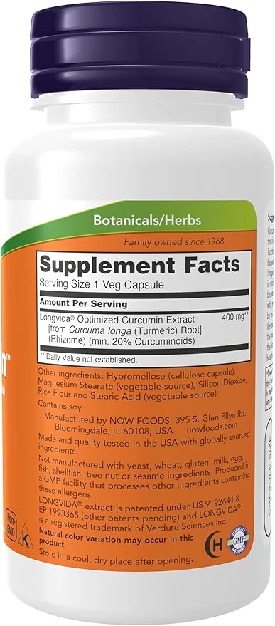 NOW Foods CurcuBrain 400mg Cognitive Support 50 Veg Capsules ingredients