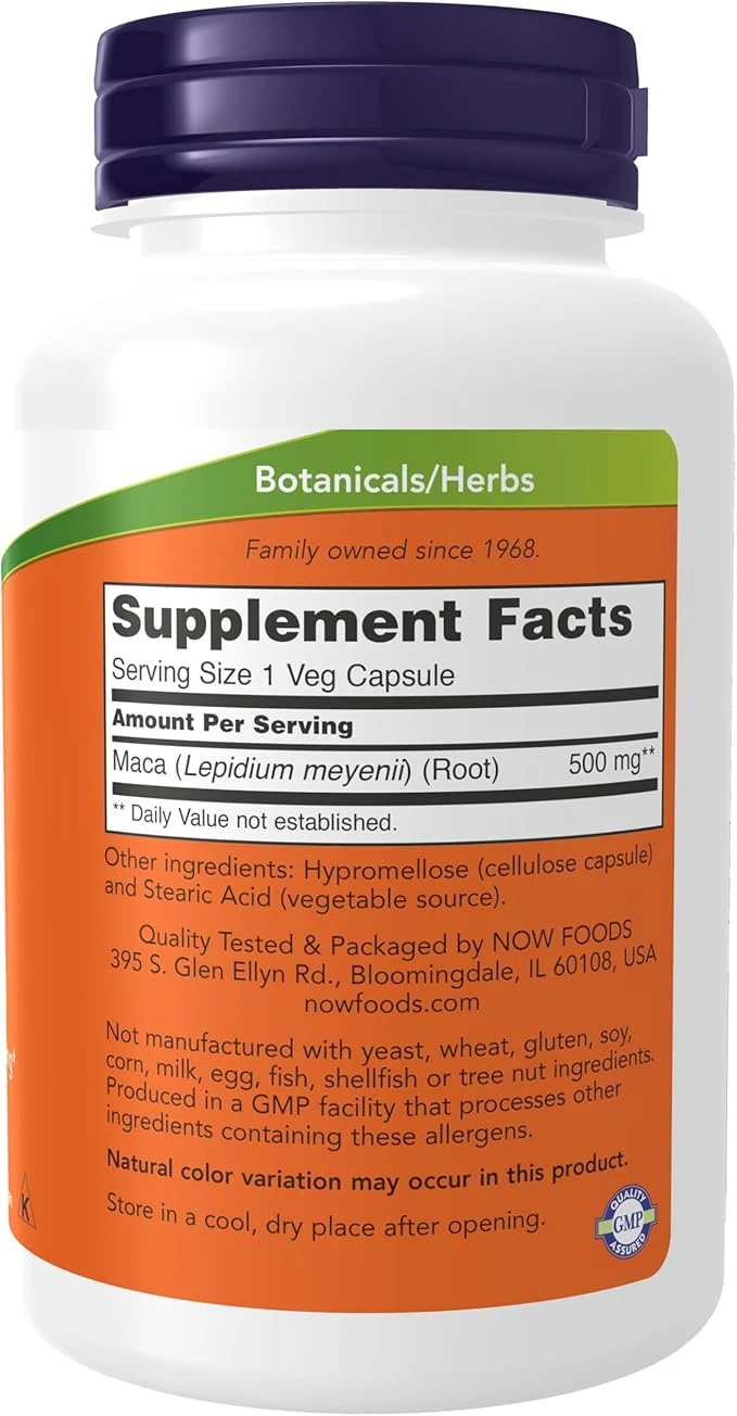 NOW Foods Maca 500mg Reproductive Health 250 Veg Capsules ingredients