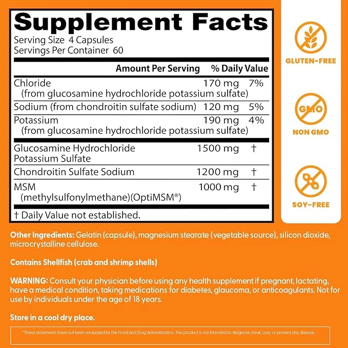 Doctor's Best Glucosamine Chondroitin MSM with OptiMSM Joint Support 240 Veg Capsules thumbnail 2