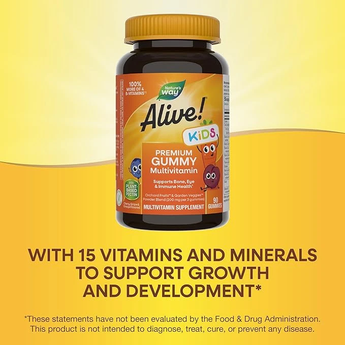 Nature's Way Alive! Kids Gummy Multivitamin Support Bone Eyes And Immune Health 60 Gummies thumbnail 3