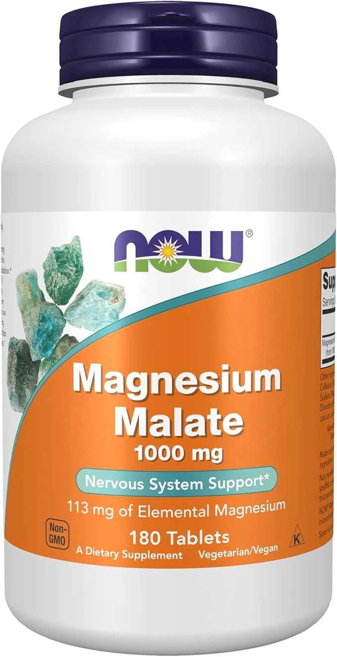 NOW Foods Magnesium Malate 1000mg Nervous System Support 180 Tablets thumbnail 3