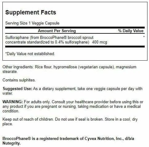 Swanson Sulforaphane from Broccoli Sprout Extract 400mcg Per Capsule 60 Vegan Caps ingredients