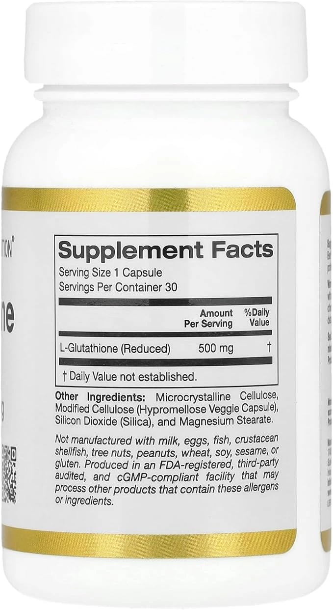 California Gold Nutrition L-Glutathione (Reduced) 500mg Per Serving 30 Veg Capsules thumbnail 5