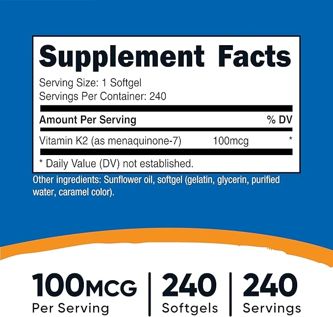 Nutricost Vitamin K2 MK-7 100mcg Per Serving 240 Capsules thumbnail 5