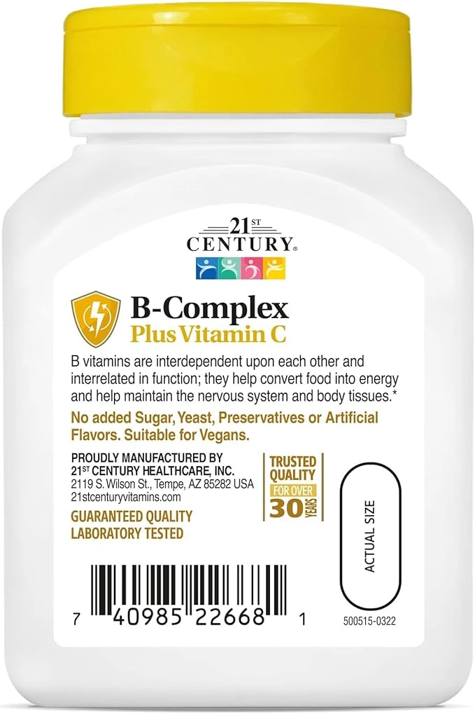 21st Century B-Complex plus Vitamin C Energy Support 100 Tablets thumbnail 2