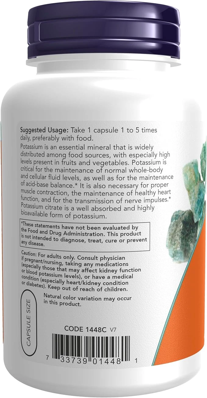 Now Foods Potassium Citrate 99mg Essential Health 180 Veg Capsules thumbnail 3
