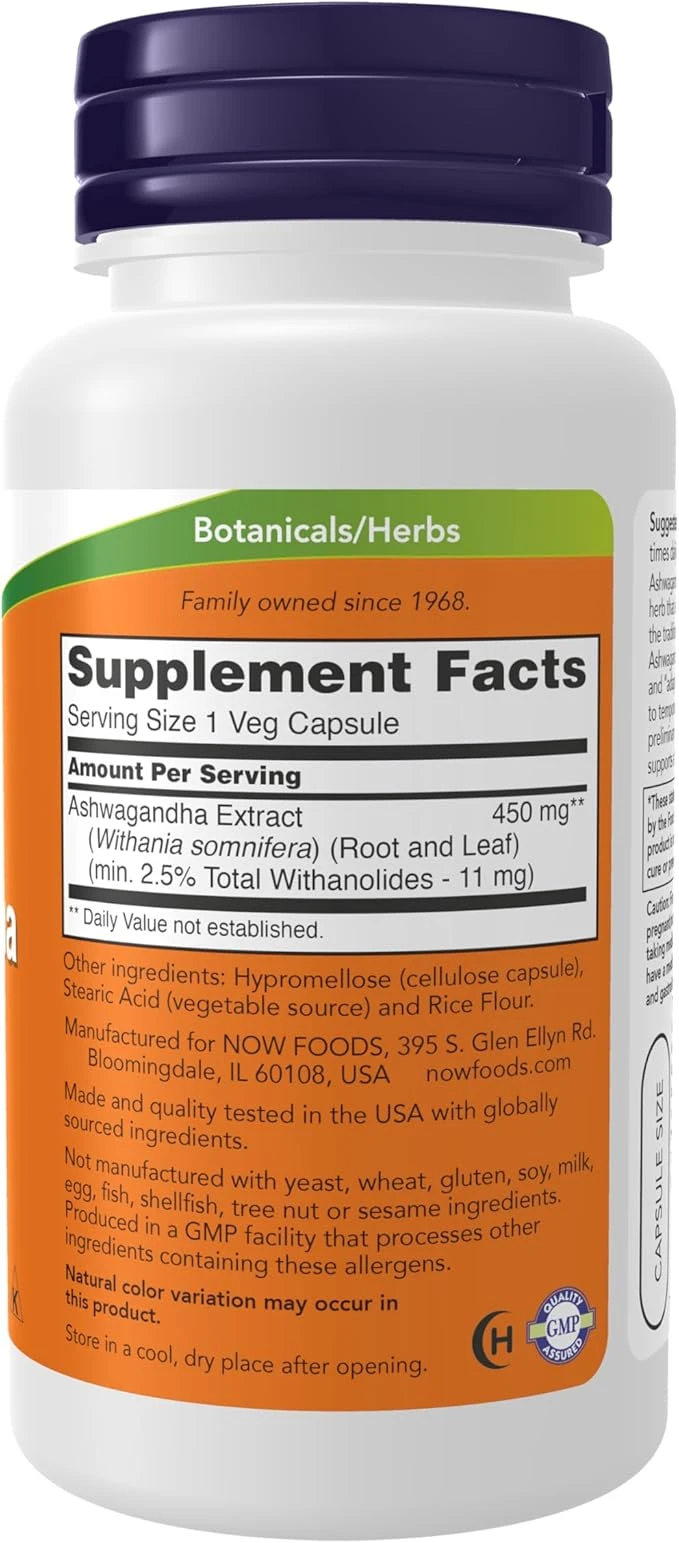 NOW Foods Standardised Extract Ashwagandha 450mg Ayuvredic Adaptogen 180 Veg Capsules thumbnail 5