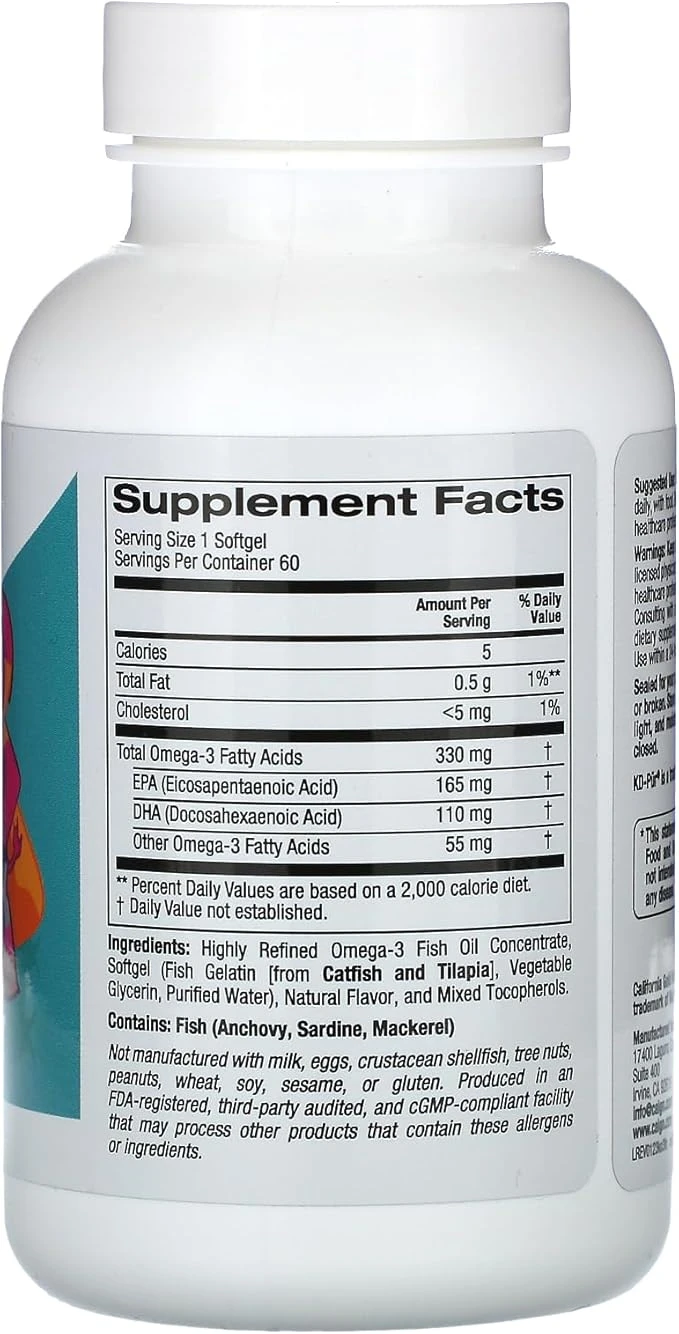 California Gold Nutrition Kid's Omega-3 Fish Oil Natural Strawberry 60 Fish Gelatin Softgels ingredients