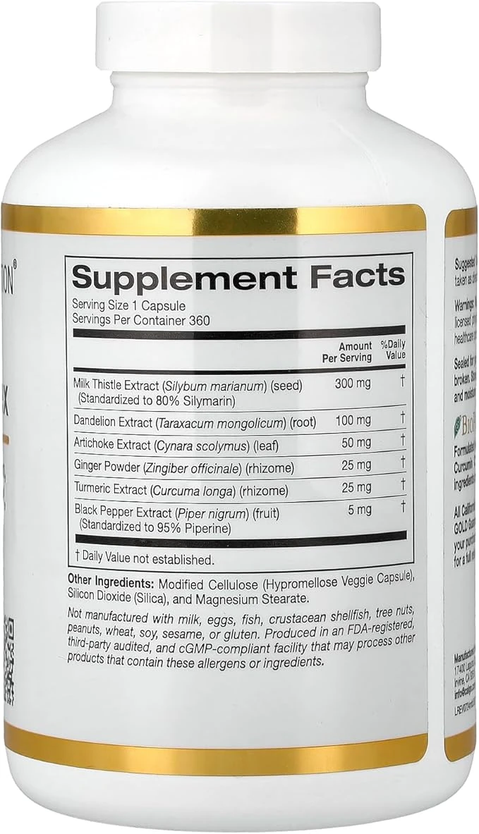California Gold Nutrition Silymarin Complex Ginger and Bio Perine 360 Veggie Capsules thumbnail 2