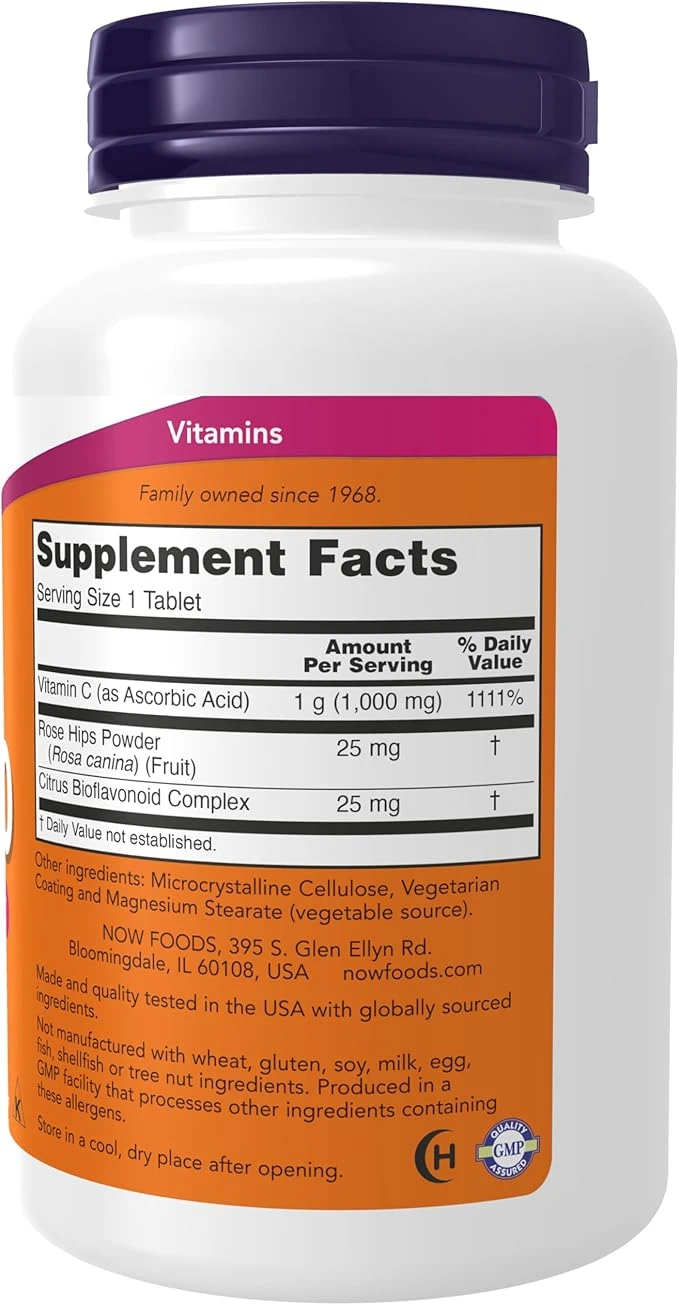 NOW Foods C-1000 Antioxidant Protection With Rose Hips 100 Tablets ingredients