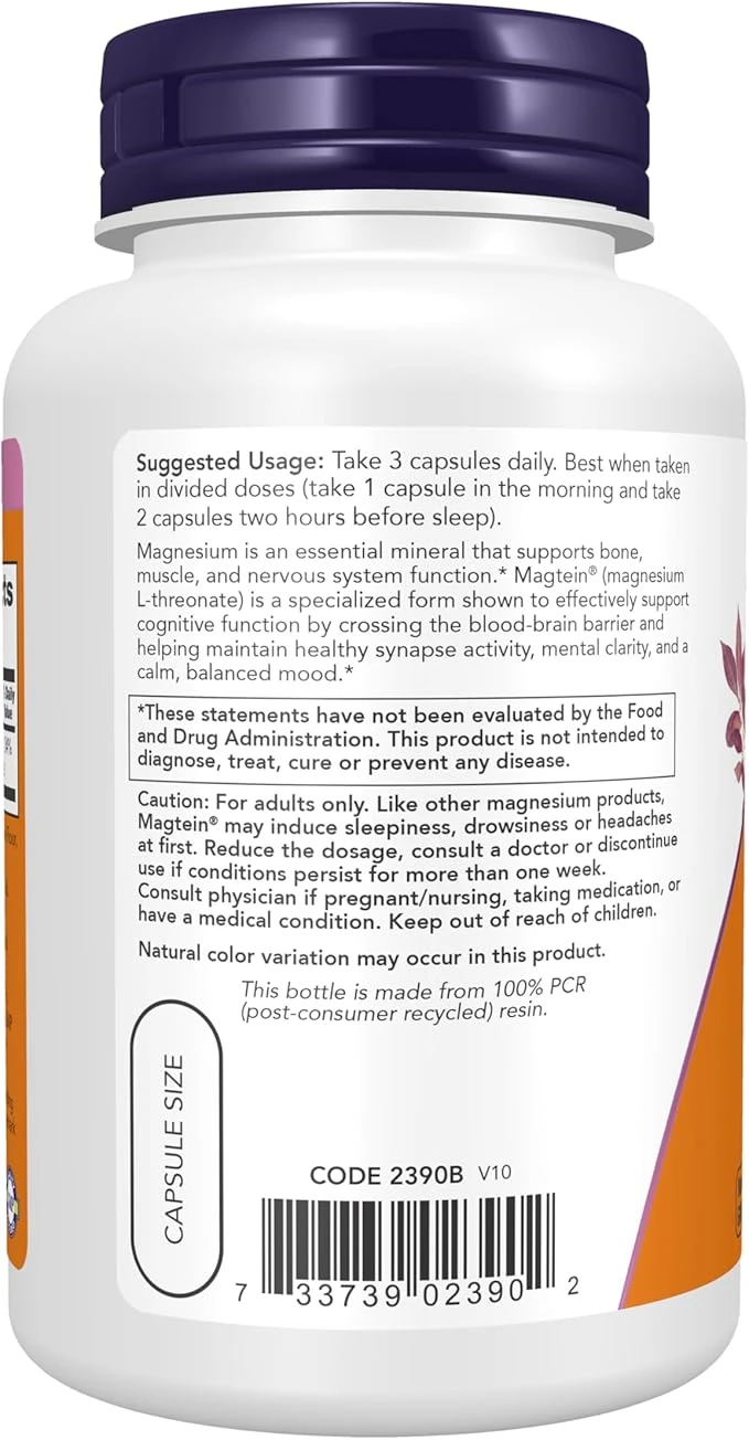 NOW Foods Magtein Magnesium L-Threonate 90 Veg Capsules thumbnail 4