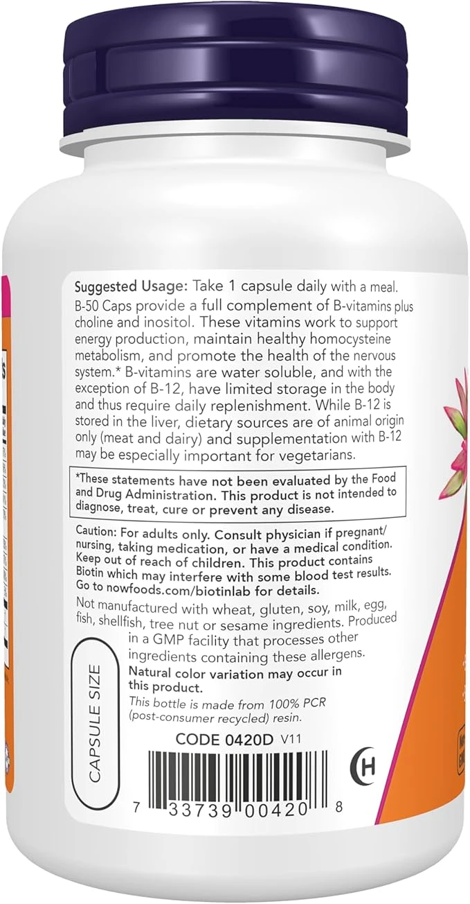 NOW Foods B-50 Nervous System Health 100 Veg Capsules thumbnail 2