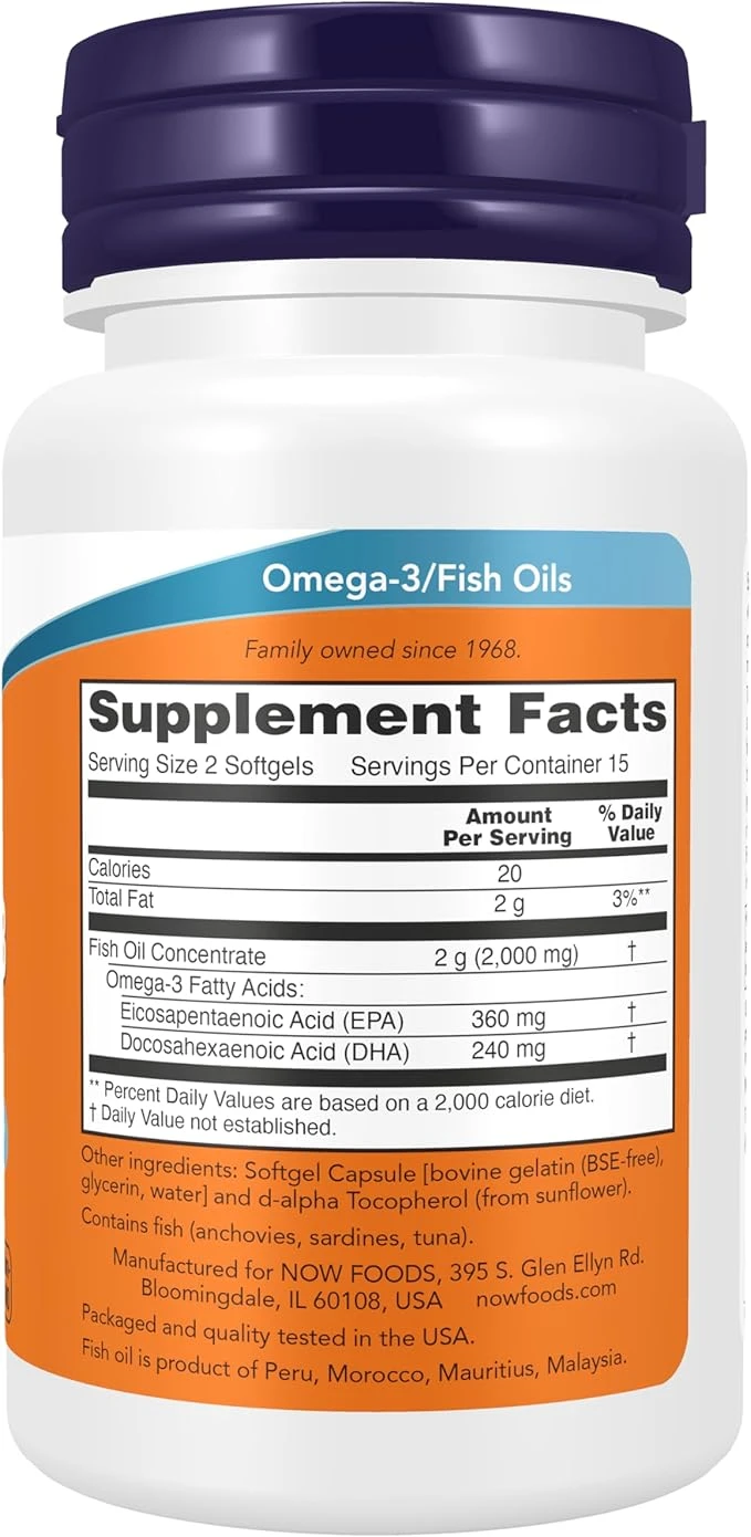 NOW Foods Omega-3 Fish Oil Cardiovascular Support 1000mg Per Softgel 30 Softgels ingredients