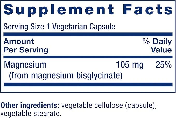 Life Extension Magnesium Glycinate Support Overall Health 90 Vegetarian Capsules ingredients