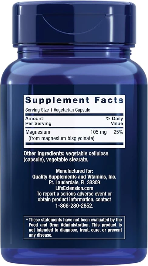 Life Extension Magnesium Glycinate Support Overall Health 90 Vegetarian Capsules thumbnail 3