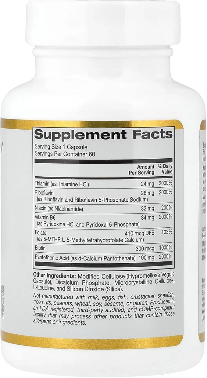 California Gold Nutrition Vitamin B Complex Magnafolate Pro 60 Veggie Capsules ingredients