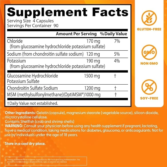 Doctor's Best Glucosamine Chondroitin MSM Healthy Hair & Joint Support 360 Veg Capsules ingredients