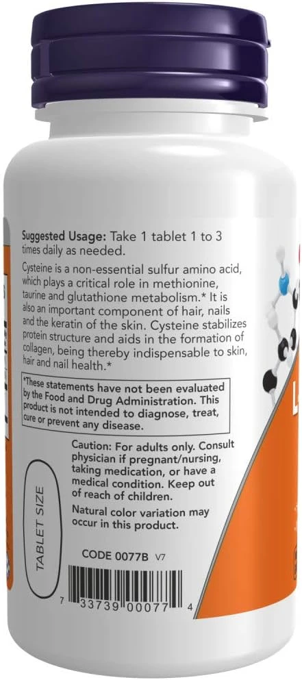 NOW Foods L-Cysteine 500mg Structural Support 100 Tablets thumbnail 2
