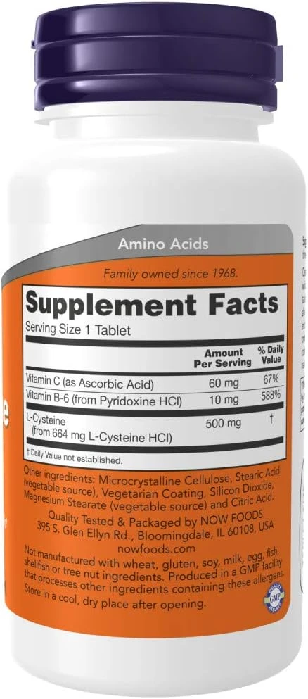 NOW Foods L-Cysteine 500mg Structural Support 100 Tablets thumbnail 5