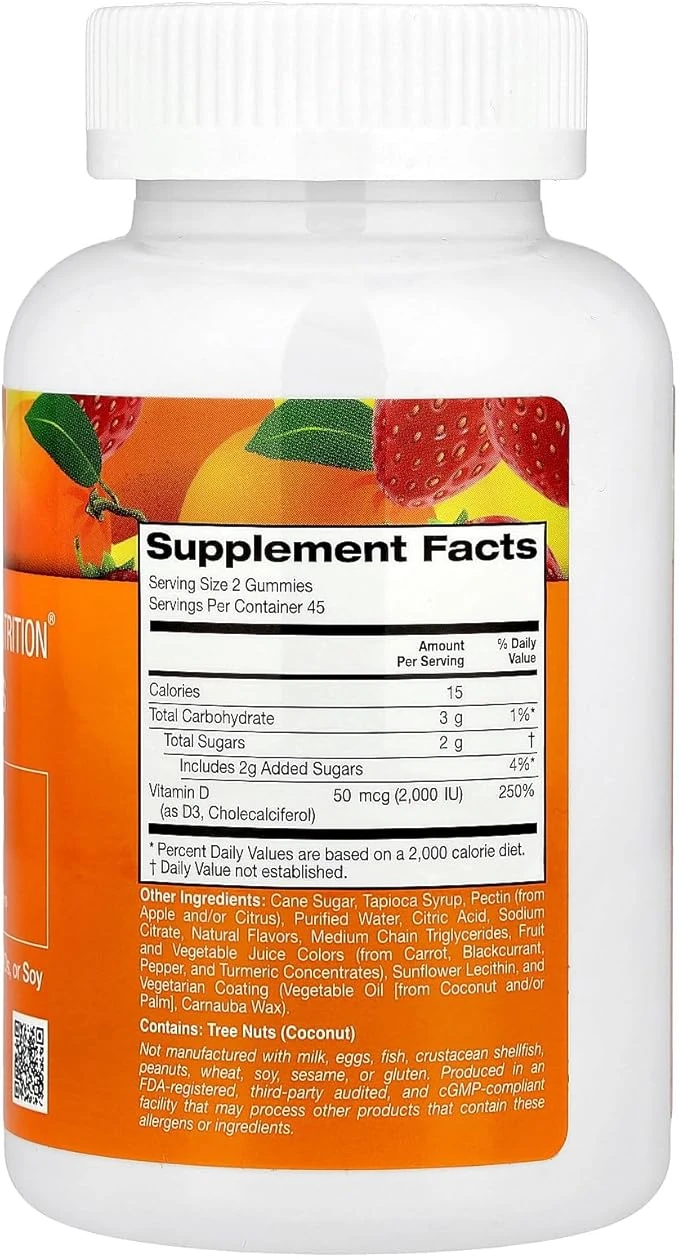 California Gold Nutrition Vitamin D3 Gummies Lemon, Orange & Strawberry 90 Gummies thumbnail 2