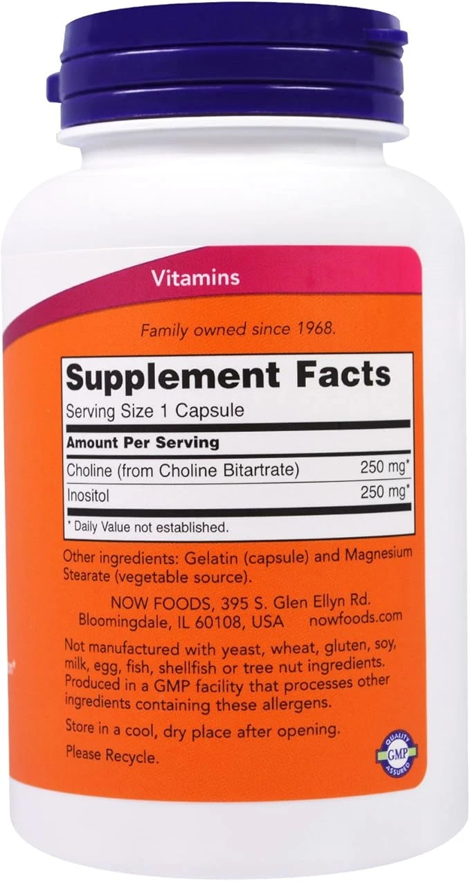 NOW Foods Choline & Inositol Nervous System Health 100 Veg Capsules thumbnail 4