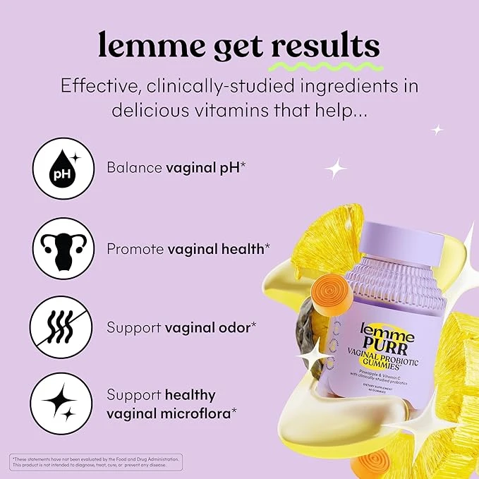 Lemme Purr Vaginal Probiotic Gummies Pineapple & Vitamin C 60 Gummies thumbnail 2