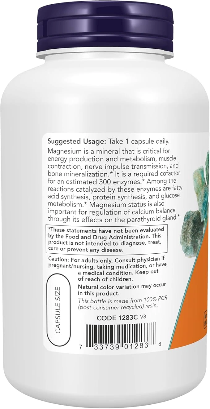 NOW Foods Magnesium Caps 400mg Nervous System Support 180 Veg Capsules thumbnail 2