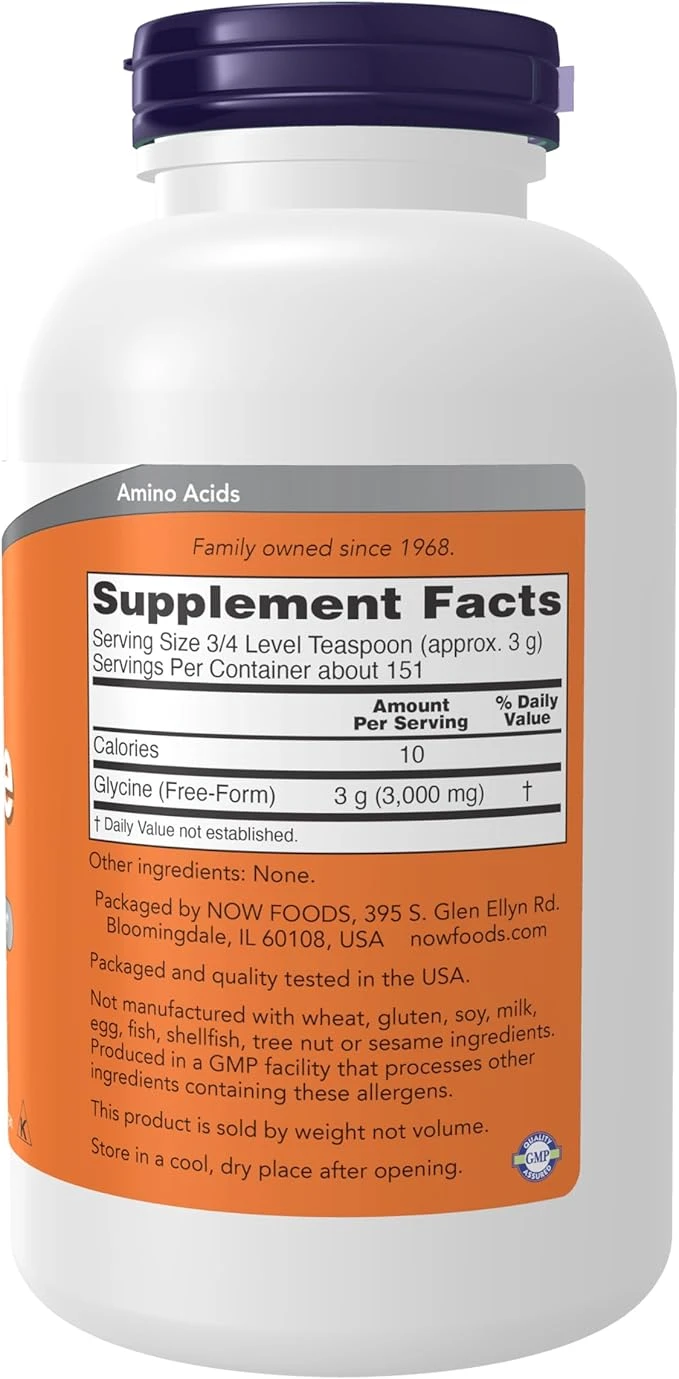 NOW Foods Glycine Pure Powder Nervous System Support 1 lb (454g) ingredients