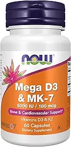 NOW Foods Mega D3 & MK-7 180mcg Bone & Cardiovascular Support 60 Capsules thumbnail 3